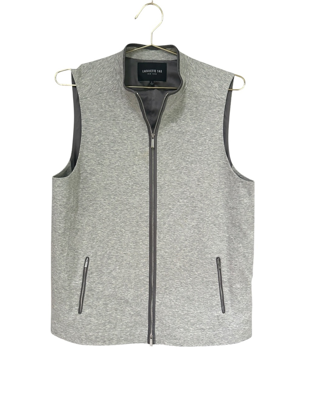 Lafayette 148 New York Grey Sleeveless Zip Vest, Size Large